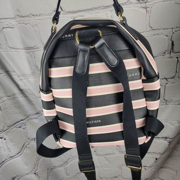 Tommy Hilfiger Womens Mini Backpack Bag Pink Navy White Stripe Small Handbag - Picture 11 of 11
